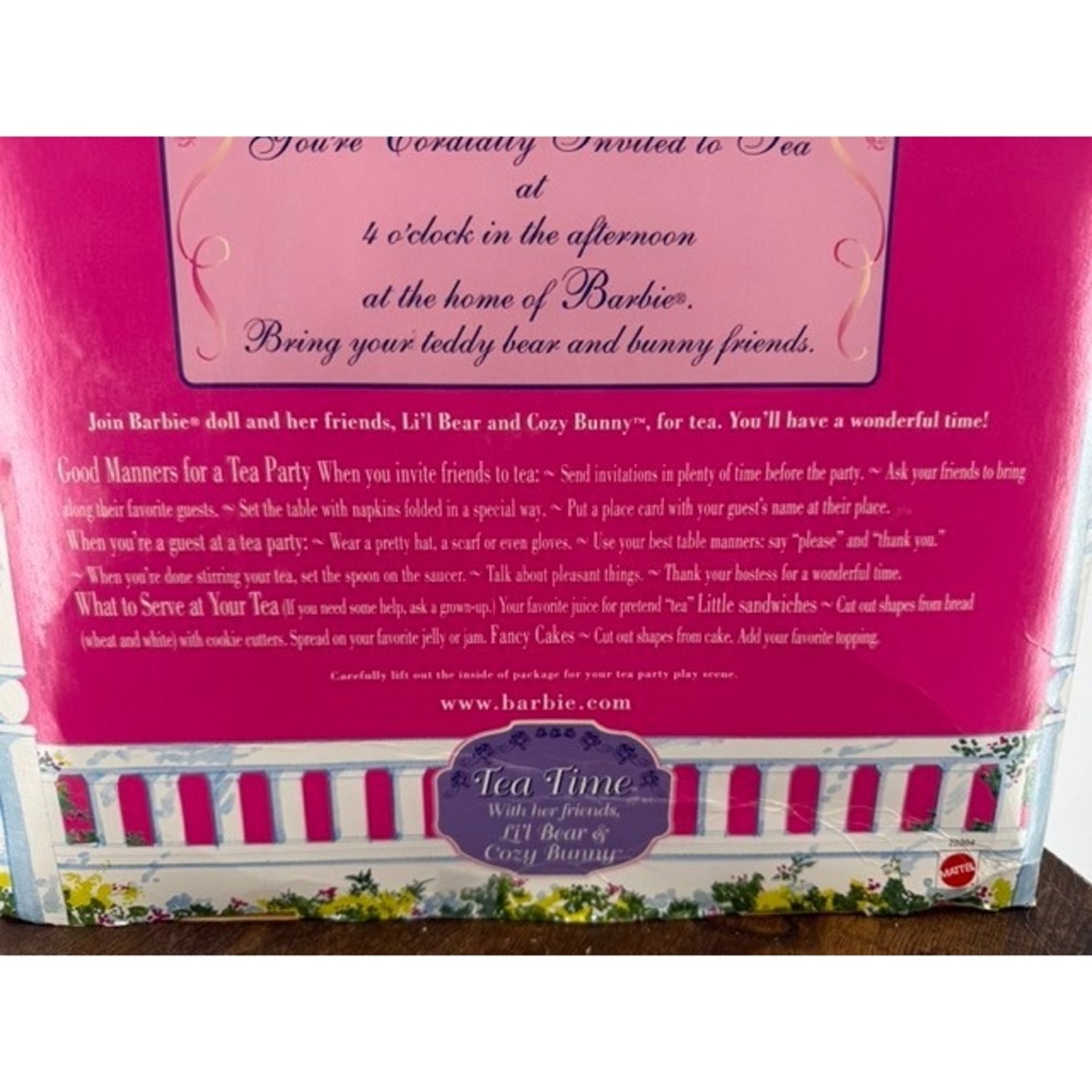 Vintage NEW Mattel Barbie Tea Time Gift Set Pink Floral Dress Bear Bunny - Picture 10 of 12